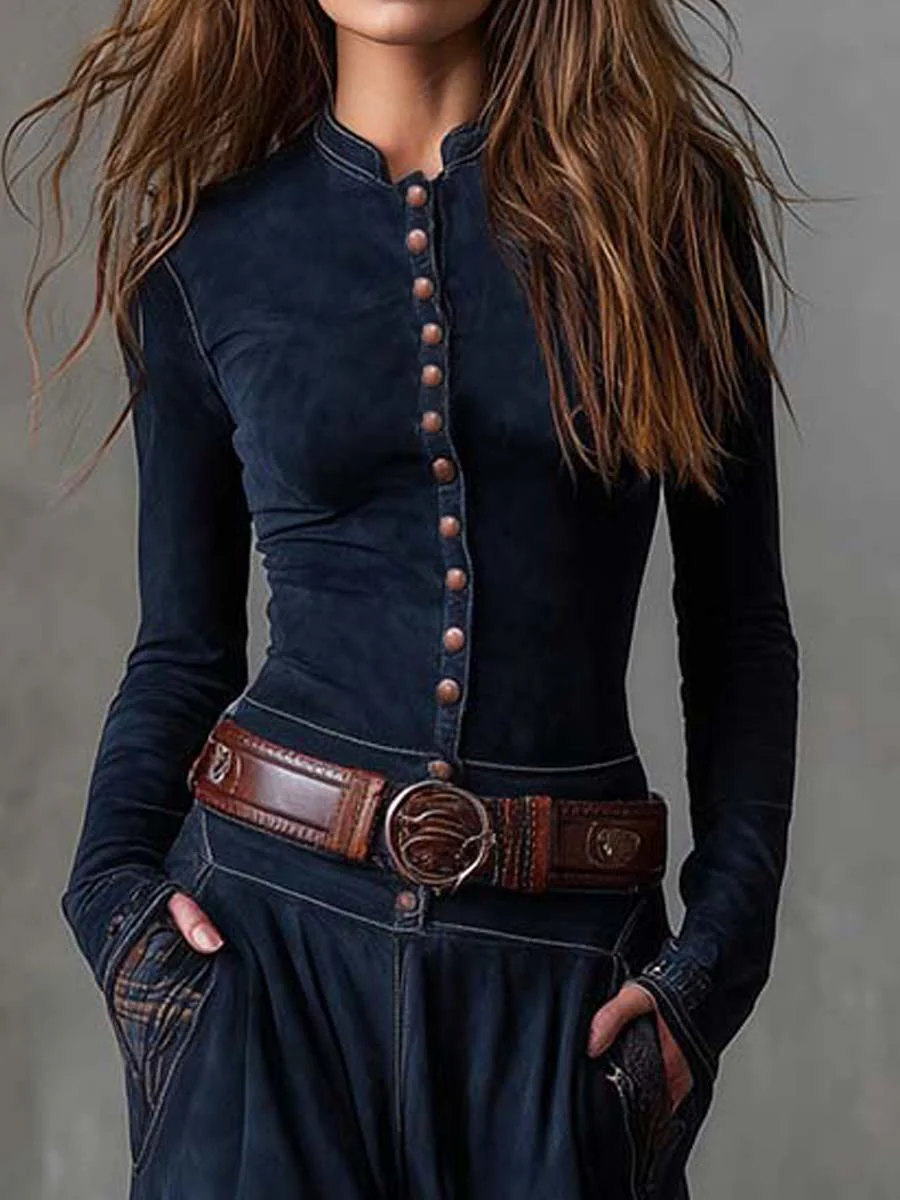 Vestido maxi vintage de ante con paneles de cuadros