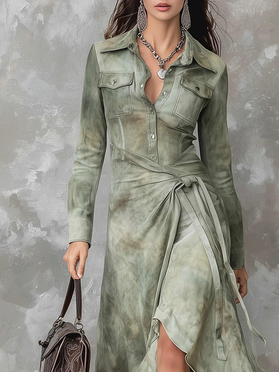 Andrea| Vestido Maxi Verde Salvia Vintage